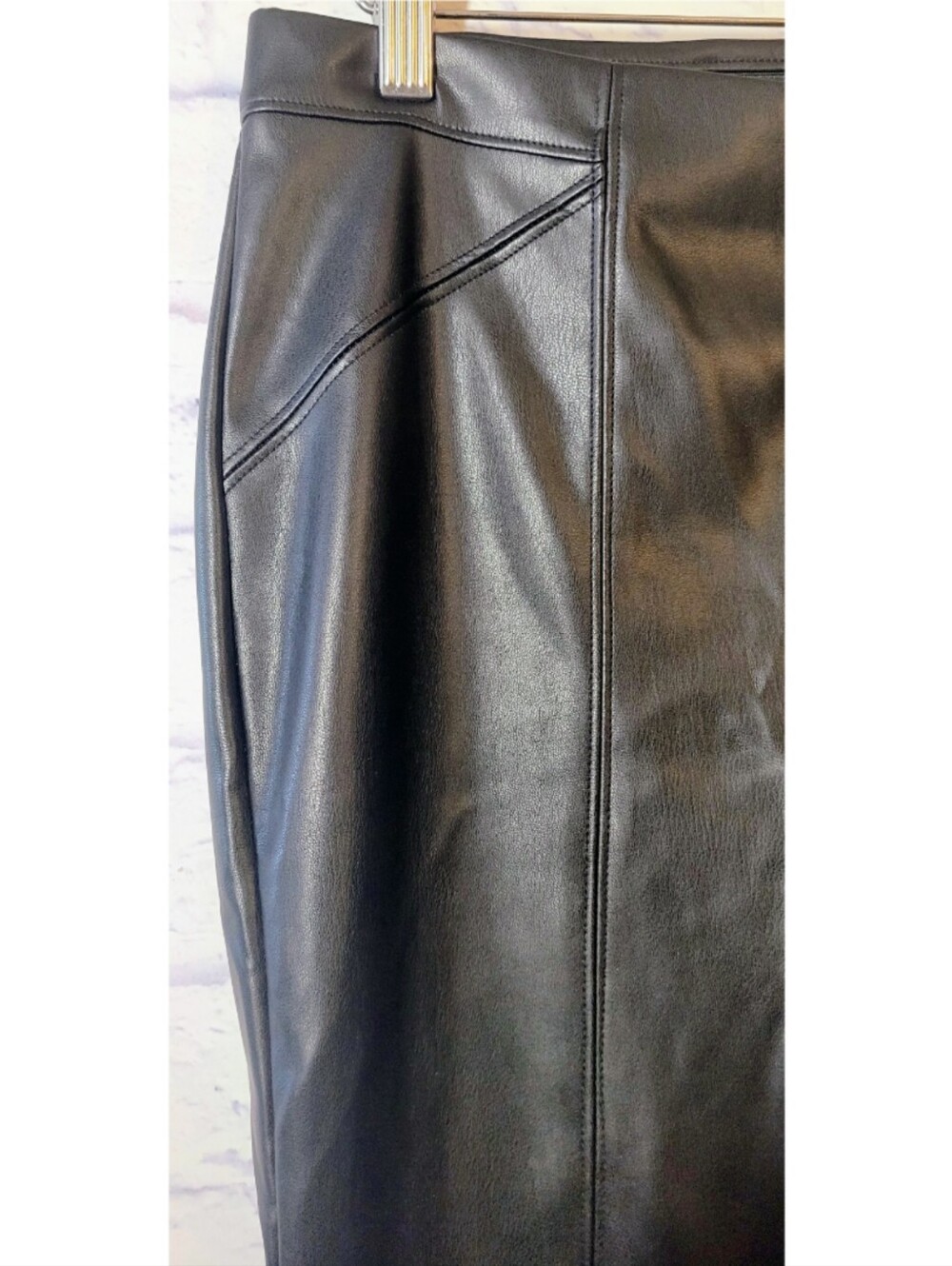 Peace of Cloth Black Vegan Leather Pants Tapered Ankle Zip Pull On Size S Chic - Picture 3 of 10